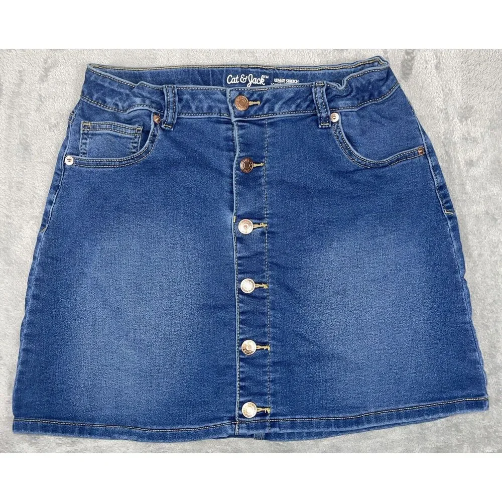 Cat & Jack Jean Skirt Girls XL‎  14/16 Super Stretch Denim Blue (Waist 29